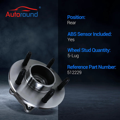 Front view of Rear Wheel Bearing And Hub Assembly 5 Lug With ABS Compatible With Chevy Equinox 2005 2006 Pontiac Torrent 2006 Saturn Vue 2002 2007 Rear Left And Rear Right Sides For 4 Wheel ABS Vehicles