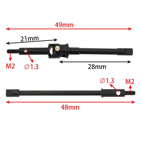 Universal Joint Drive Shaft Cross Knot CVD Drive Kit For SCX24 Stock Axles And C10 Jeep Upgrades, heavy-duty metal dimensions.
