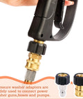Front view of Heliwoo pressure washer adapter on spray gun; brass M22 to 3/8 inch quick-connect fitting, two adapters