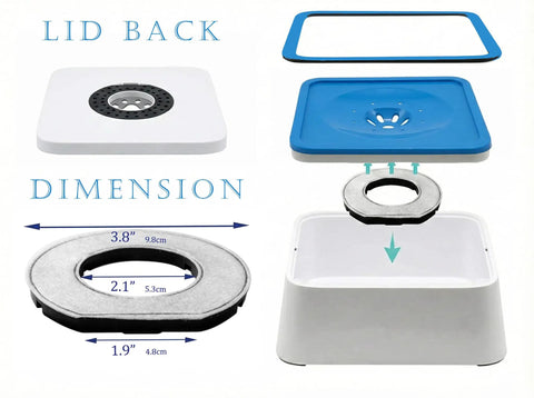 Diagram of 8X Anti Splash No Spill Dog Water Bowl Replacement Filters That Fit URPOWER LumoLeaf ELS Pet and More, showing dimensions.