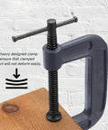 Heavy Duty Deep Throat U Clamp G Style Woodworking Steel Deep Reach C Clamp clamps wood on white background.
