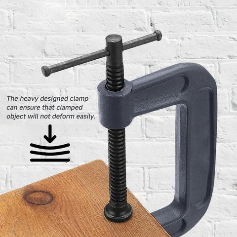 Heavy Duty Deep Throat U Clamp G Style Woodworking Steel Deep Reach C Clamp clamps wood on white background.