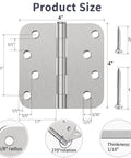 Product size image of Premium 4 Inch Brushed Nickel Exterior Door Hinges 3 Pack showing dimensions and details.