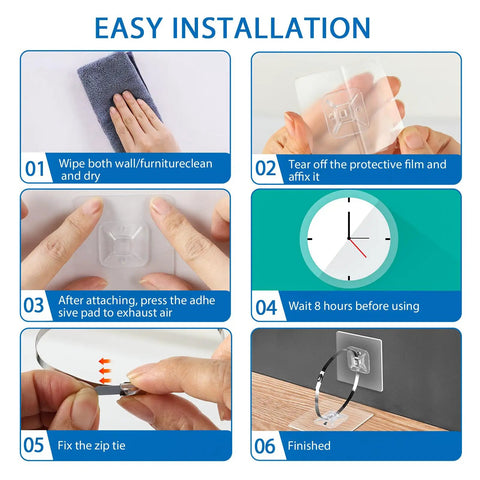 Easy installation steps for Ready To Use Adhesive Furniture Wall Anchors With No Sweat Drill Free Anti Tip Safety Straps.
