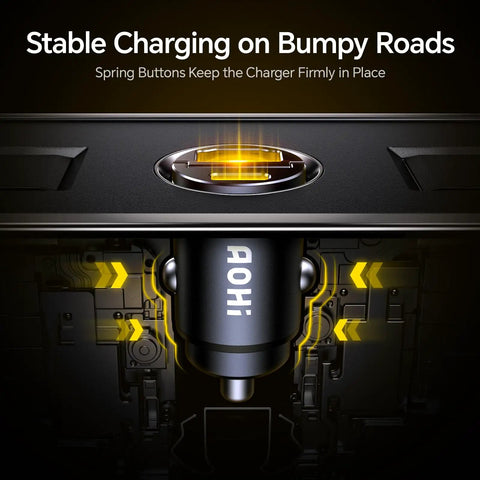 Dual Port Usb C Car Charger Delivering Pd 45W And Qc 30W Fast Charge Magic Plug with spring buttons for stable charging.