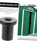 Five Pack Flat Track Spacers For Sliding Barn Door Hardware shown with barn door and installation graphic, durable high connectors for wall and track installations.