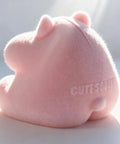 Totally Sweet Handmade Squishy Hamster Toy For Chill Out Vibes, ultra soft pink silicone fidget toy side view.