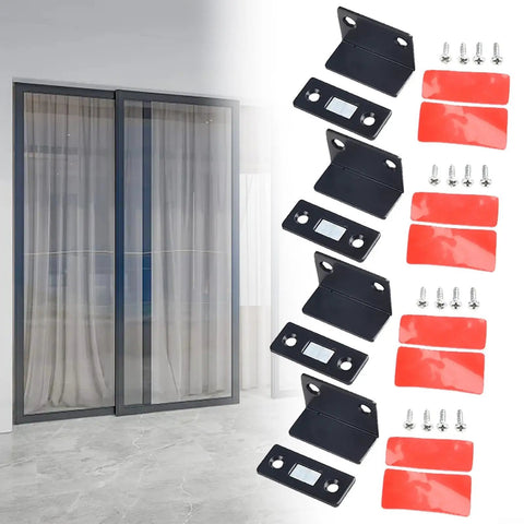 Ultra Slim Magnetic Cabinet Catch for Doors and Closets, Tight Hold Magnetic Latch, black finish, 4 pack with screws and adhesive