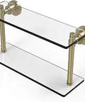 Two Tier Glass Shelf Satin Brass Finish Wall Mount Organizer With Hidden Hardware Three Eighths Inch Tempered Glass