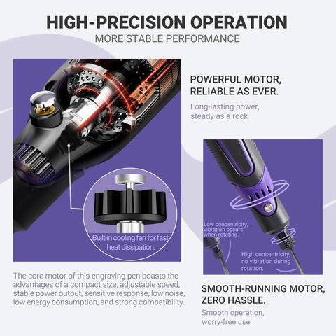 Close-up of motor components from all in one rechargeable cordless engraving pen kit with 82 accessories for metal wood glass plastic stone etching and carving, compact electric hand engraver tool for DIY makers and artisan crafts