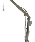 Rock Solid Stainless Steel Truck Mount Davit Crane Boasting Four Foot Telescopic Boom with hook and manual winch rig.