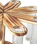 Top view of Eight Tube Wood Stand Glass Test Tube Planter Set With Hydroponic Water Station showing wooden star-shaped base.
