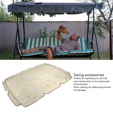 Beige Outdoor Swing Canopy Top Replacement Cover For Porch And Patio Yard Chair displayed with swing and replacement cover