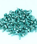 Top Shelf 1/2 Inch Number Ten Self Tapping Screws Box Of 100 With Badass Green Rust Resistant Finish alloy steel screws pile close-up.