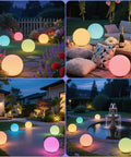 8 Inch Solar Globe Light Outdoor Waterproof With Remote Control, 16 RGB Color Changing Glowing Orb Lamp in garden settings