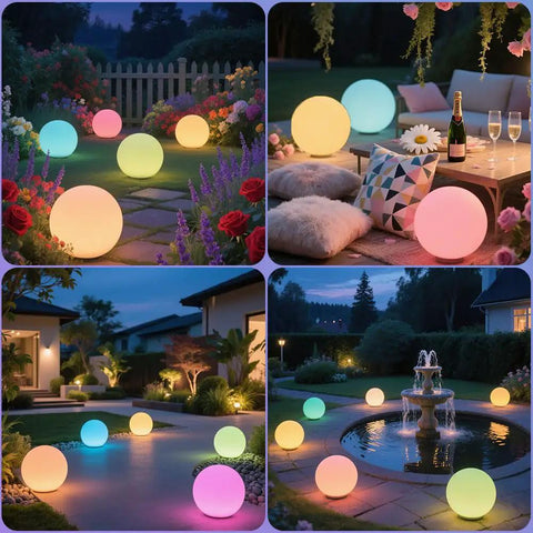 8 Inch Solar Globe Light Outdoor Waterproof With Remote Control, 16 RGB Color Changing Glowing Orb Lamp in garden settings