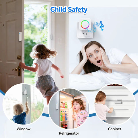 Wireless Door Chime Sensor Alarm When Door Opens For Easy Home Safety Ideal Toddler Barrier And Dementia Care Reminder No Wiring Needed Quick Setup No Fuss Loud Alert For Catching Every Open Door Peaceful Home, white sensor on door