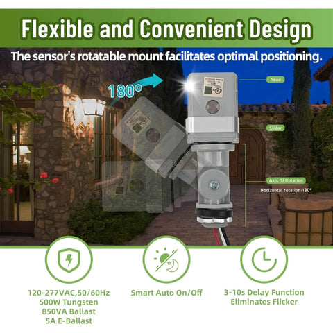 Flexible and Convenient Design of Two Pack Dusk To Dawn And Day Night Sensor For Outdoor Lighting Wide Voltage 120 277 VAC
