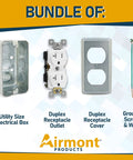 2x4 Inch Utility Electrical Box Kit With Duplex Receptacle Cover Tamper Resistant 20 Amp Outlet Green Grounding Wire And Ground Screw Ten Half Inch Knockouts Complete Junction Box Set For Easy DIY Install