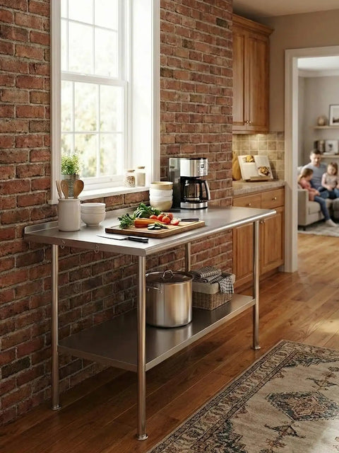All Stainless Steel Prep Table 24 By 48 Inch With Rounded Corner Backsplash Adjustable Undershelf Heavy Duty Built To Last