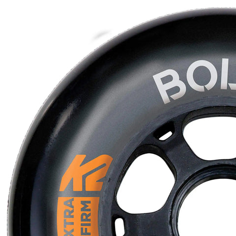 Urban Bolt 100mm 90A Inline Skate Wheel Pack 2-Wheel Set close-up showing black wheel with firm grip inscription