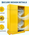 Heavy Duty Flammable Storage Cabinet 60 Gallon Double Wall Safety Vault showing internal and external vents design features.