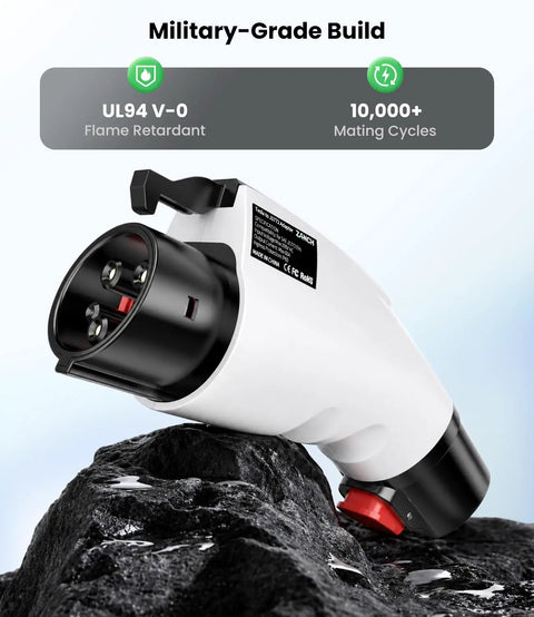 Road Trip Ready Tesla To J1772 Adapter 60 Amp 250 Volt Nacs Connector Ip65 Waterproof Ul Rated Level 2 Ev Charger showing military-grade build.