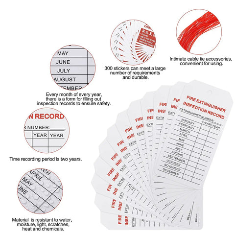 50 Pack Fire Extinguisher Tags With Adjustable Wire Ties 4 Point 2 By 2 Point 1 Inches Waterproof For Monthly Inspections