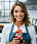 Person holding a jar with Wide Mouth Plastic Mason Jar Lids 4 Pack With Flip Cap Pour Spout And Drink Hole No Spill Easy Pour Fits Kerr Ball Canning Jars