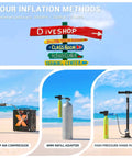 Ultra Portable Mini Scuba Tank With Pump 0.5L Lightweight 2.4 lb Dive Pony inflation methods shown with compressor, adapter, and hand pump.