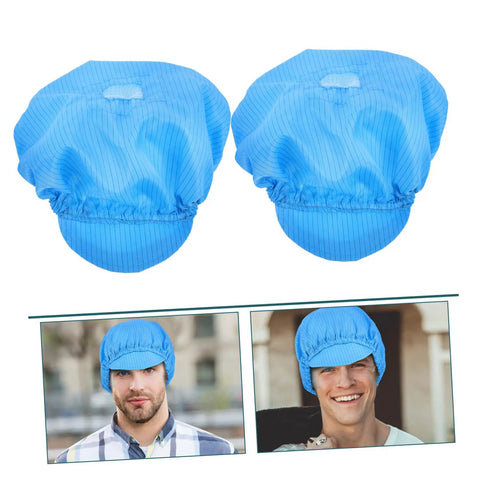 Five Pack Blue Anti Static Cleanroom Working Hat Built With Breathable Mesh And Heavy Duty Polyester For Electronics Factories Food Prep Zones And Paint Studios Offering Sick Airflow And Chill Fit All Day Long displayed on models.