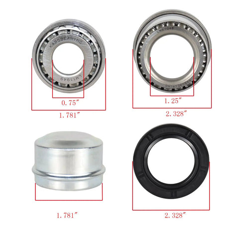 Trailer Wheel Hub Bearing Kit For One And A Quarter Inch And Three Quarter Inch Axles With Chrome Steel Bearings Dust Covers Seals And Cotter Pins ABEC Three Ready To Install components