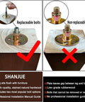 Comparison of six inch square brown wood furniture legs with replaceable and non-replaceable bolts, highlighting product features.