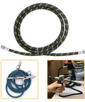 Two Pack Braided Airbrush Hoses Five Point Nine Feet With One Eighth Inch Twist Fittings For Nail Techs Spray Painters And Model Makers Ensuring A No Fuss Hookup Daily, displayed with connected airbrush.