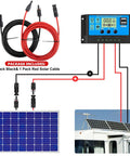 Two Pack Fifty Foot 10 AWG Solar Panel Extension Cables With Waterproof Male And Female Connectors For RVs And Photovoltaic Systems, Heavy Duty Outdoor Solar Wiring For Easy Flexible Setup diagram