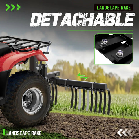 Heavy Duty ATV UTV Landscape Rake Implement For Rock Removal Grass Clumps And Debris Prep For Seeding with detachable feature
