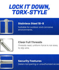 Torx security machine screw, 1/4-20 x 1, tamper-resistant, 18-8 stainless steel, button head, 10-pack