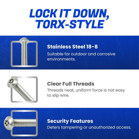 Torx security machine screw, 1/4-20 x 1, tamper-resistant, 18-8 stainless steel, button head, 10-pack