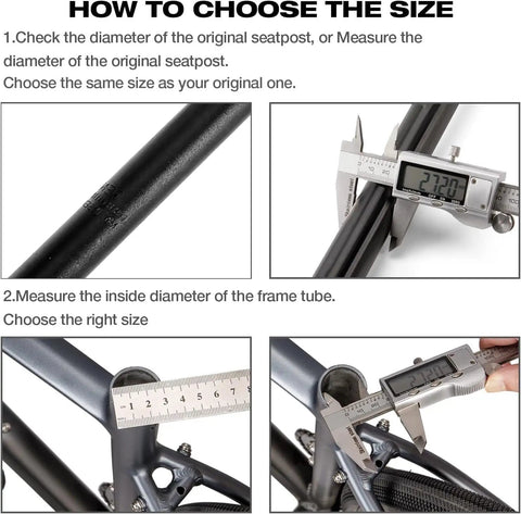 Instructions for choosing the correct size for Adjustable Mountain Bike Suspension Seat Post Aluminum 300mm Length Fits 25.4-33.9mm