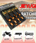 Tough As Nails Ratchet Tie Down Straps 15 Foot Long 4 Pack Heavy Duty Cargo Straps With 1500 Lb Break Strength For Truck Beds Motorcycles And Lawn Gear Hauling Orange in packaging.