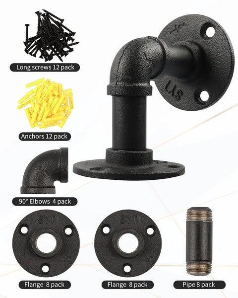 Built Tough Pipe Shelf Brackets Set 4 Pack Black L Shaped Iron Shelving Brackets For Shelves Industrial Vintage 4x4 Inch