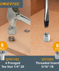 Image of T Track Knob Kit With 5/16-18 T Bolts And Washers, All-In-One 46 Piece Set showing tee nut and threaded insert use.