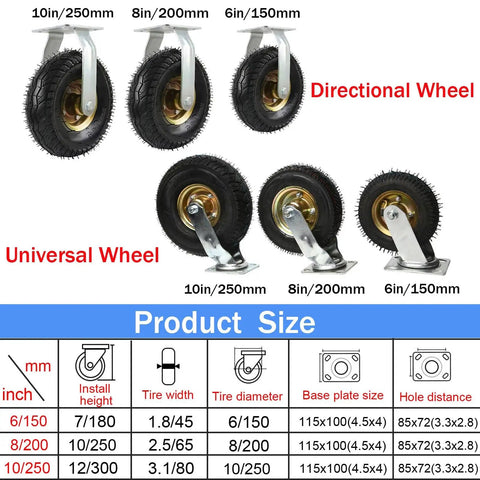 Heavy Duty Pneumatic Caster Wheels 8 Inch Fixed Mount Set Of Two With Smooth As Silk Roll And Built Like A Tank Shock Absorbing Ball Bearings For No Nonsense Quiet Rolling On Rough Terrain For Furniture Or Workshop Tools