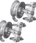Heavy Duty Five Inch Sliding Gate Rollers Kit Galvanized Steel Gate Hardware For Two Inch Frames And One-Seven-Eighth Or One-Five-Eighth Inch Track Double U-Bolt For Chain Link Gates Pack Of Two displayed on a white background
