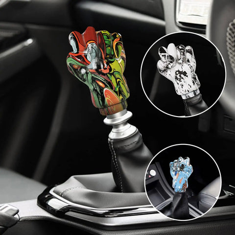 Cool Fist Style Gear Shift Knob With Resin Mixed Pattern For Manual Cars Easy Grip Street Graffiti Design Upgrade Shifter Handle No Mod Needed, resin hand grip