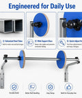 Kickass Wall Mount Bubble Wrap Dispenser With Hella Durable Foldable Steel Frame Adjusts 30 To 150Cm Rolls, featuring galvanized steel tubes and support discs.