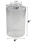 Bubble Glass Shade Replacement 3 Pack For Screw Fixed Fixtures Clear Lip Cylinder Seeded Glass For Ceiling Fans Pendant Lights And Bathrooms Not For Ring Socket Fixtures 1 Inch Hole With Five Eighths Inch Fitter, showing clear textured cylindrical glass with dimensions 6 inches height, 4 inches diameter
