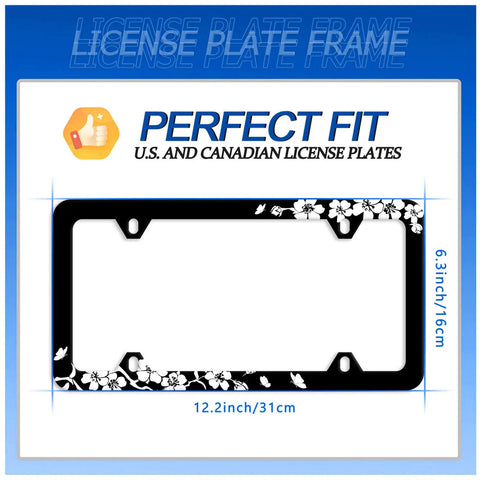 Cherry Blossom License Plate Frame Dope Floral Stainless Steel Border With Screws Colorful Flower Design Non Blocking