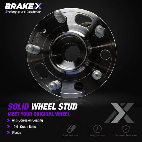 Rear Left Wheel Bearing And Hub Assembly For 2018 Audi A4 Quattro HC Series Premium Replacement, visible with 6 lugs and anti-corrosion coating.