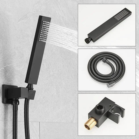 Slick Ceiling Mount Rain Shower System With Matte Black Finish To Level Up Your Home Setup Featuring Serious Water Pressure Solid Brass Mixing Valve And Quick Wipe Silicone Nozzles For No Sweat Maintenance With Complete Rough In Valve